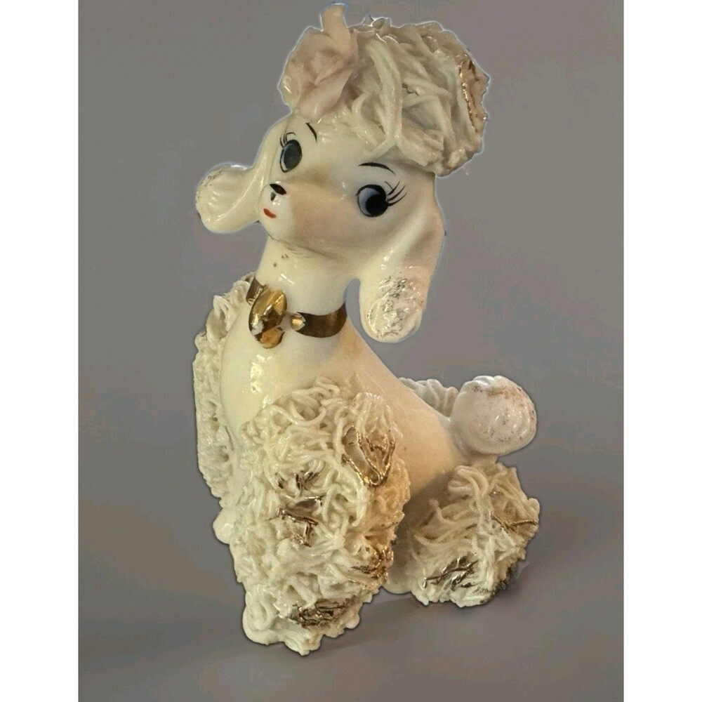 Vintage  50’s Lefton Pink Spaghetti Poodle with gold Collar